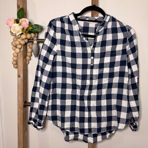 Soft Surroundings Womens Navy White Gingham Plaid Tunic Shirt Top Size Small